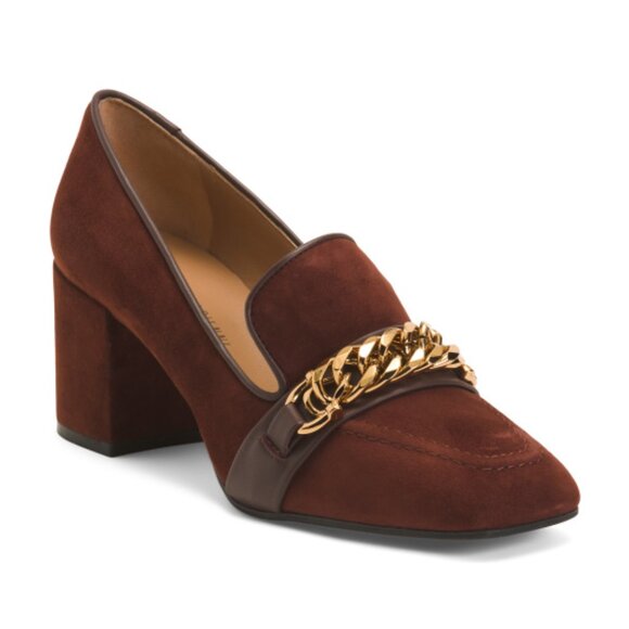 LA CANADIENNE Made In Italy Suede Anderson Heeled Loafers - Picture 1 of 3